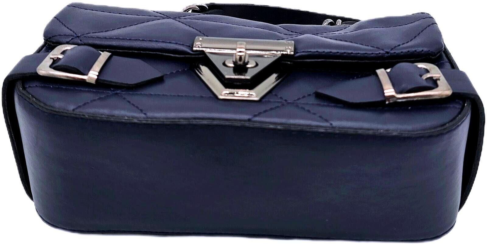 Unknown London Quilted Navy Blue Handbag with Silver Hardware and Detailing Size ONE SIZE - 6 Thumbnail