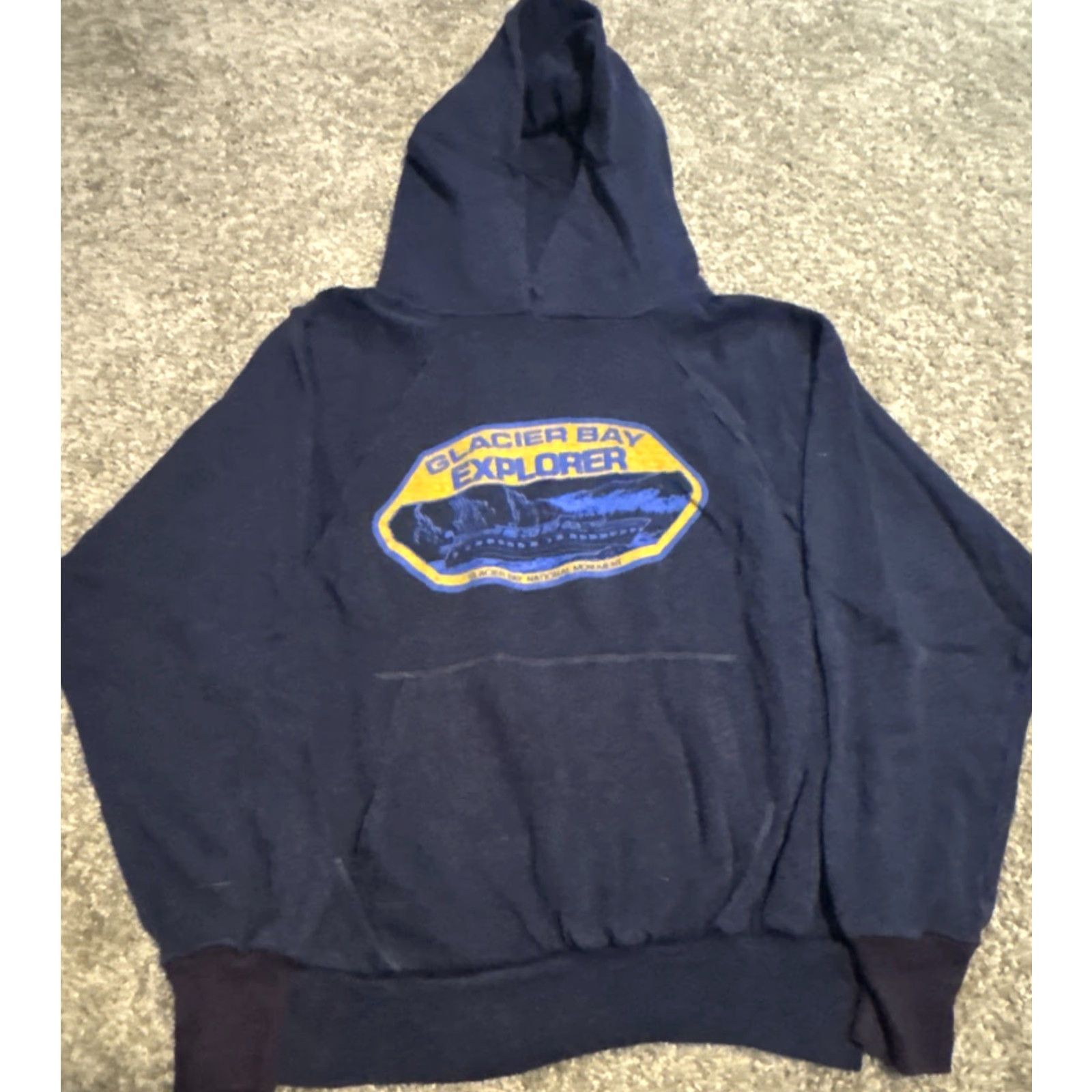 Vintage VINTAGE Glacier Bay National Park Alaska Navy Blue Hoodie Sweatshirt S-M Unisex Adults Pullover Blue 70s Mens Womens Size US S / EU 44-46 / 1 - 5 Thumbnail