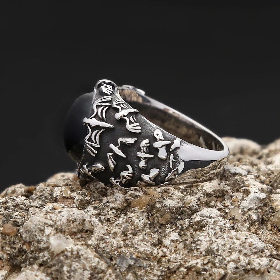 Jewelry Gothic Vintage Black Tiger Eye Natural Stone Rings Size ONE SIZE - 6 Thumbnail