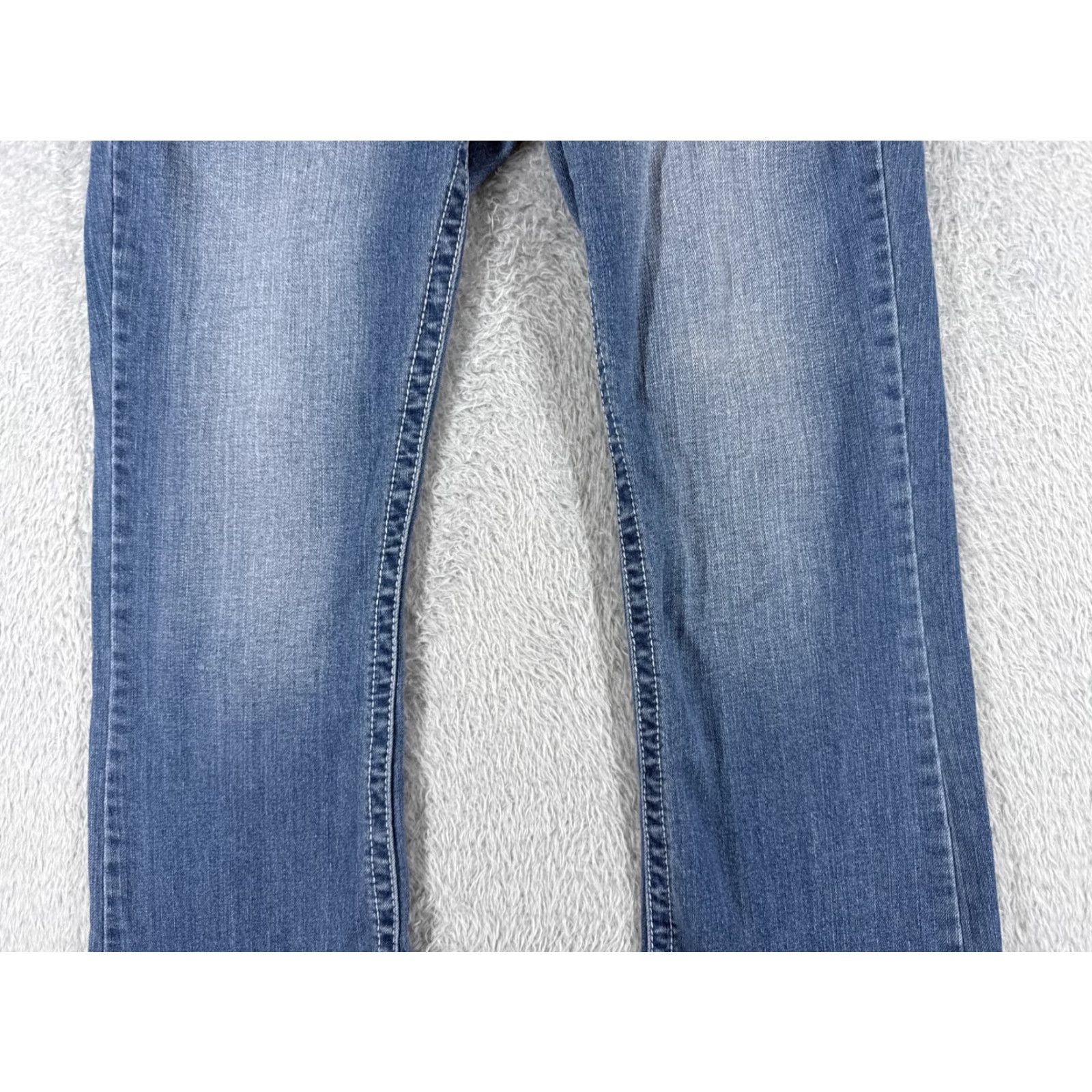 Vintage Maurices Jeans Womens 9 Blue Denim Mid Rise Bootcut Distressed 32x29 Regular Stretch Cotton Blend Modern Western Mens? Size 30" / US 8 / IT 44 - 3 Thumbnail