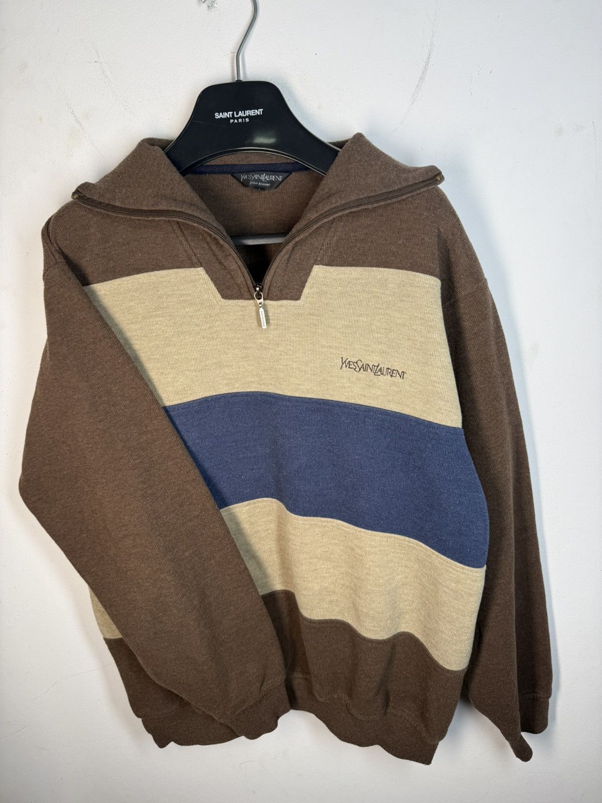 Yves Saint Laurent 90s YSL Sweatshirt 1/4 Quarter Zip Brown Vintage Sweater Size US L / EU 52-54 / 3 - 11 Thumbnail
