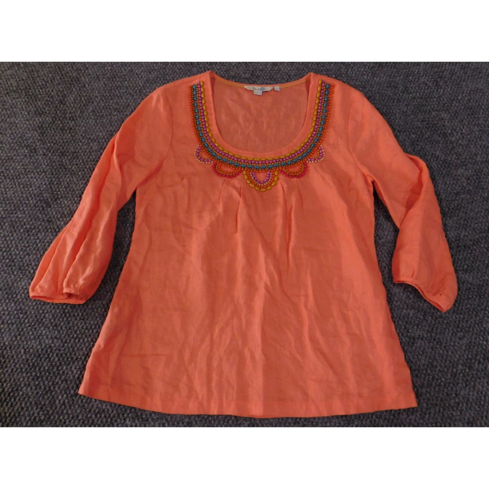 Boden Boden Blouse Womens 6 Orange Linen Beaded Embroidered Boho Shirt 3/4 Sleeve Round Neck Pullover Casual Summer Spring White? Wait. Size M / US 6-8 / IT 42-44 - 4 Thumbnail