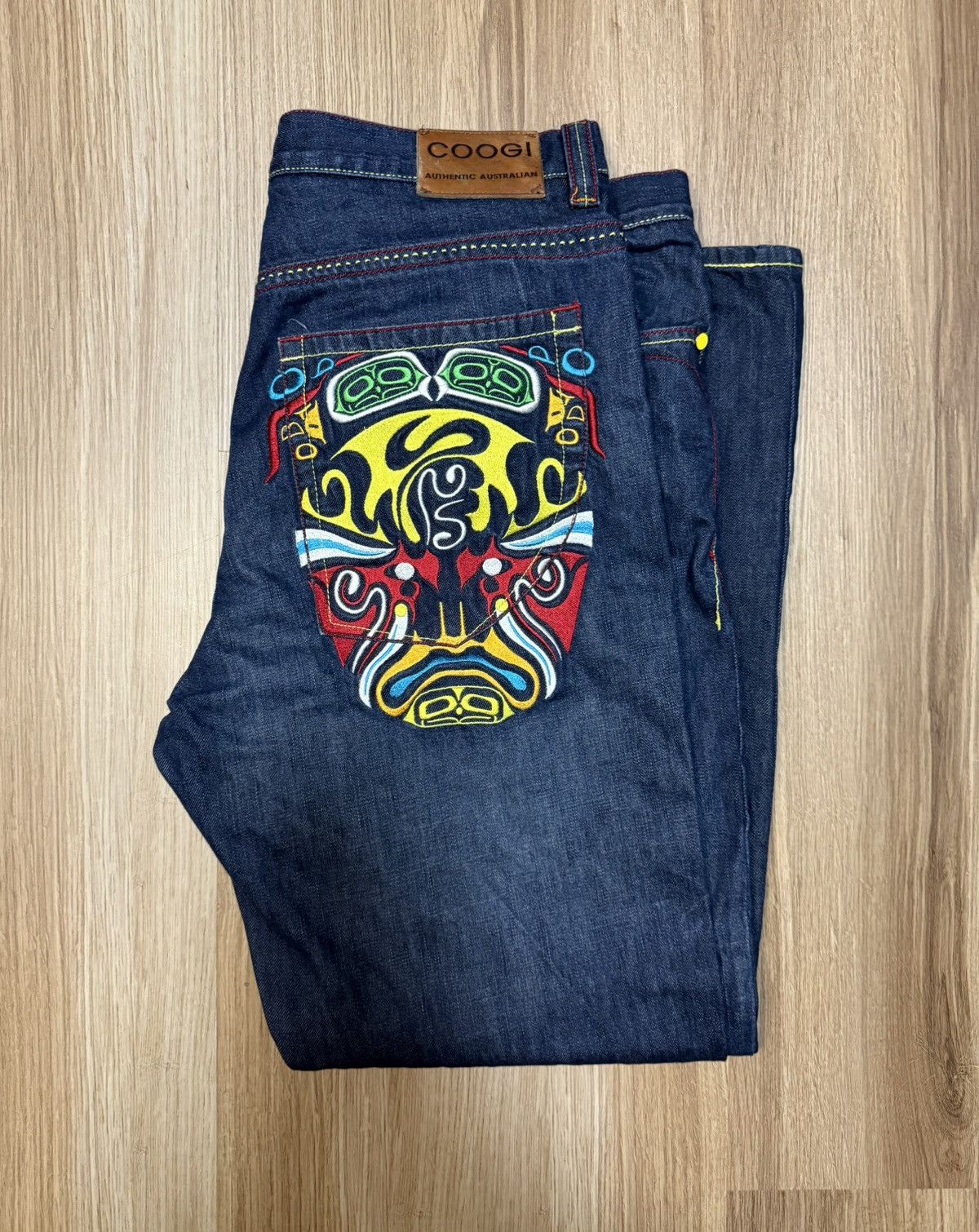 Coogi Australian Aboriginal Mask Embroidery Jeans Men’s 40