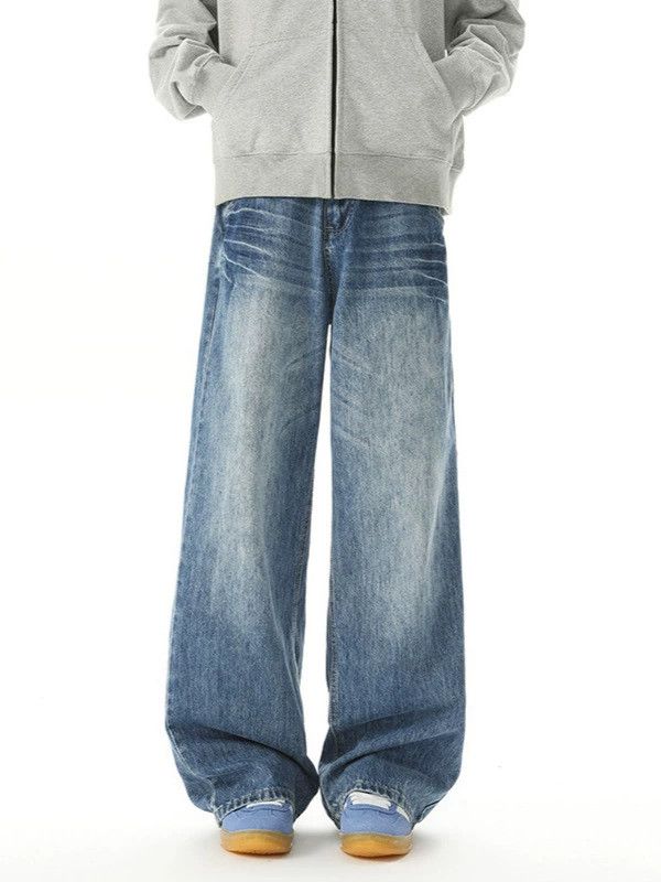 Jean High street washed distressed wide-leg men's cleanfit jeans Size US 32 / EU 48 - 1 Thumbnail