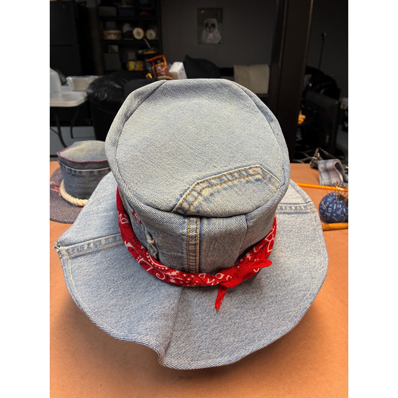 Other The Rodeo — Upcycled Denim Western Hat, Red Bandana Band, Size ONE SIZE - 5 Thumbnail
