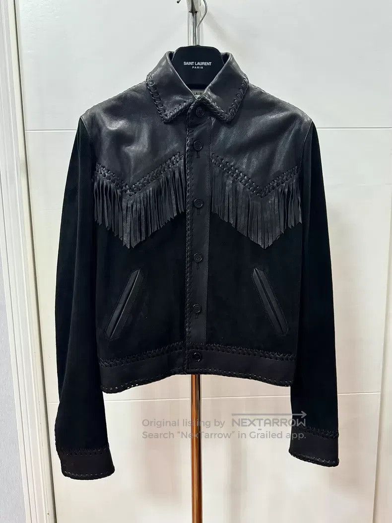 Saint Laurent Paris Black Suede Velvet Western Fringe Jack