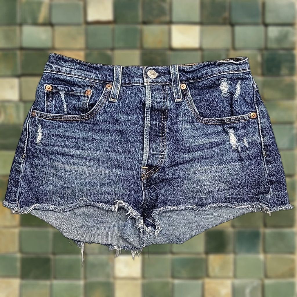Levi's Levis 501 Denim Shorts Women 26 Blue Distressed Cut-Off Raw Hem Festival Y2K Mini Size 26" / US 2 / IT 38 - 1 Thumbnail