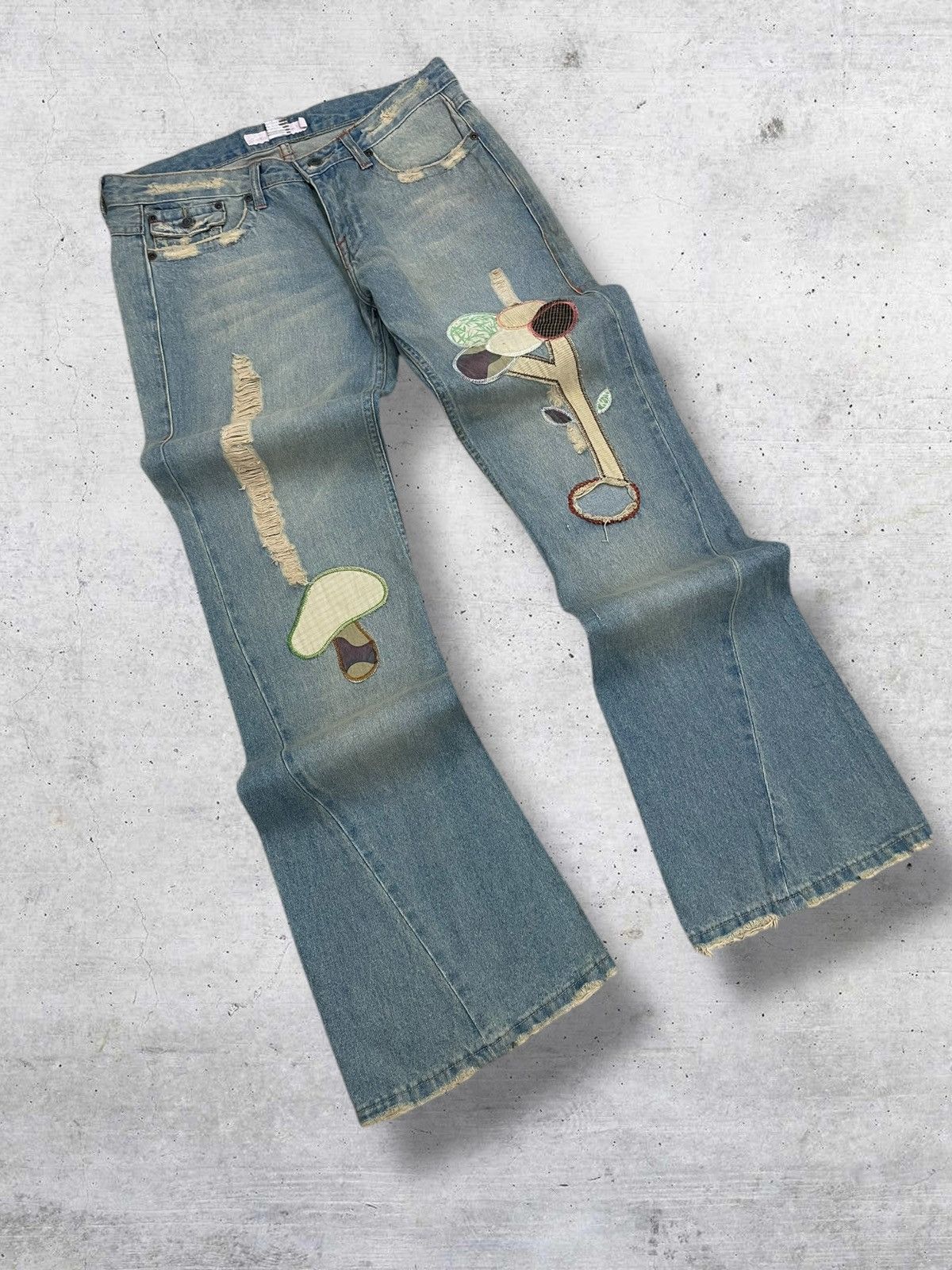 Tornado Mart VINTAGE FANCY CRAFTED JAPAN DESIGNER 90S RIPPED DENIM FLARED Size US 32 / EU 48 - 2 Thumbnail