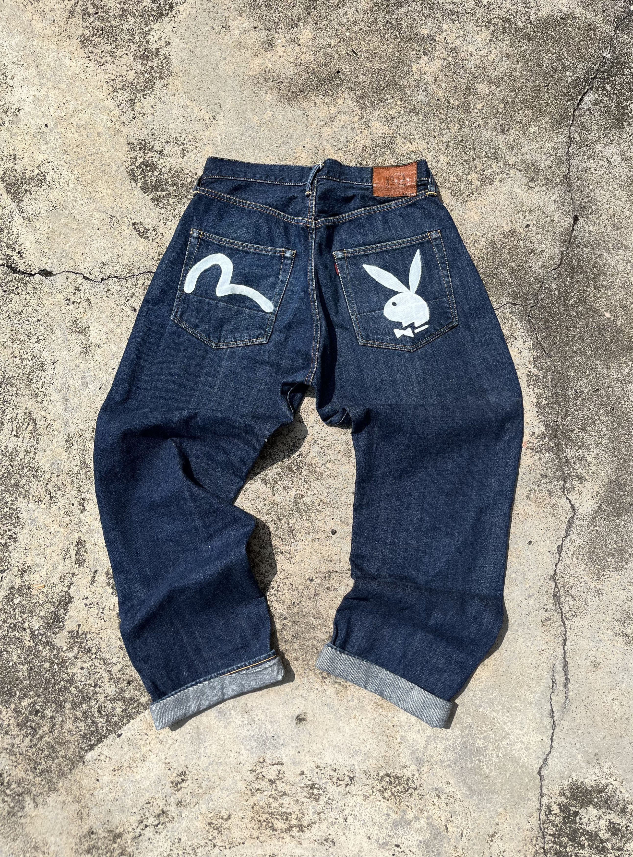 Evisu × Japanese Brand × Vintage Evisu Playboy Wide Leg Jeans 