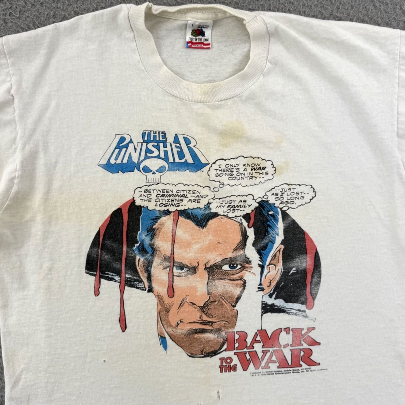 Fruit Of The Loom VINTAGE Marvel The Punisher Back To War Shirt XL White Comic Images USA Shirt Mens Pattern Graphic Print 1990s USA Comics Marvel Size US XL / EU 56 / 4 - 3 Thumbnail
