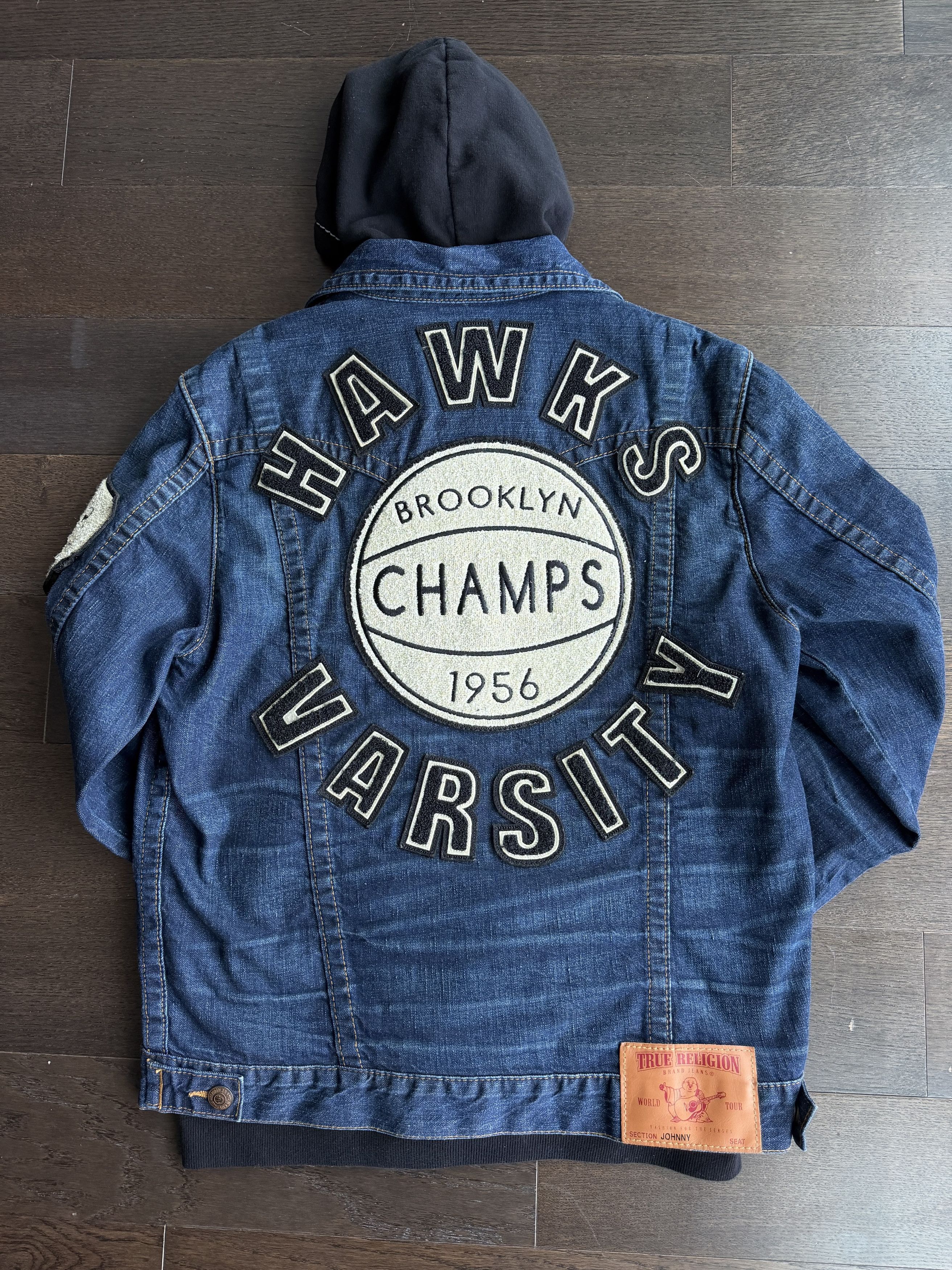 True Religion Hawks Varsity Team Hoody Denim Jacket • VINTAGE Size US L / EU 52-54 / 3 - 3 Thumbnail