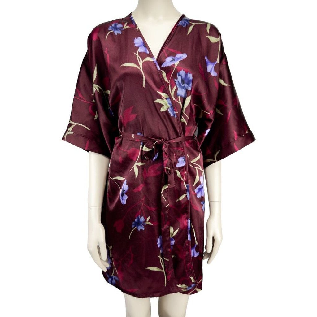 Other FASHION BUG Floral Kimono Robe Satin Knees Long Burgundy M Size ONE SIZE - 1 Thumbnail