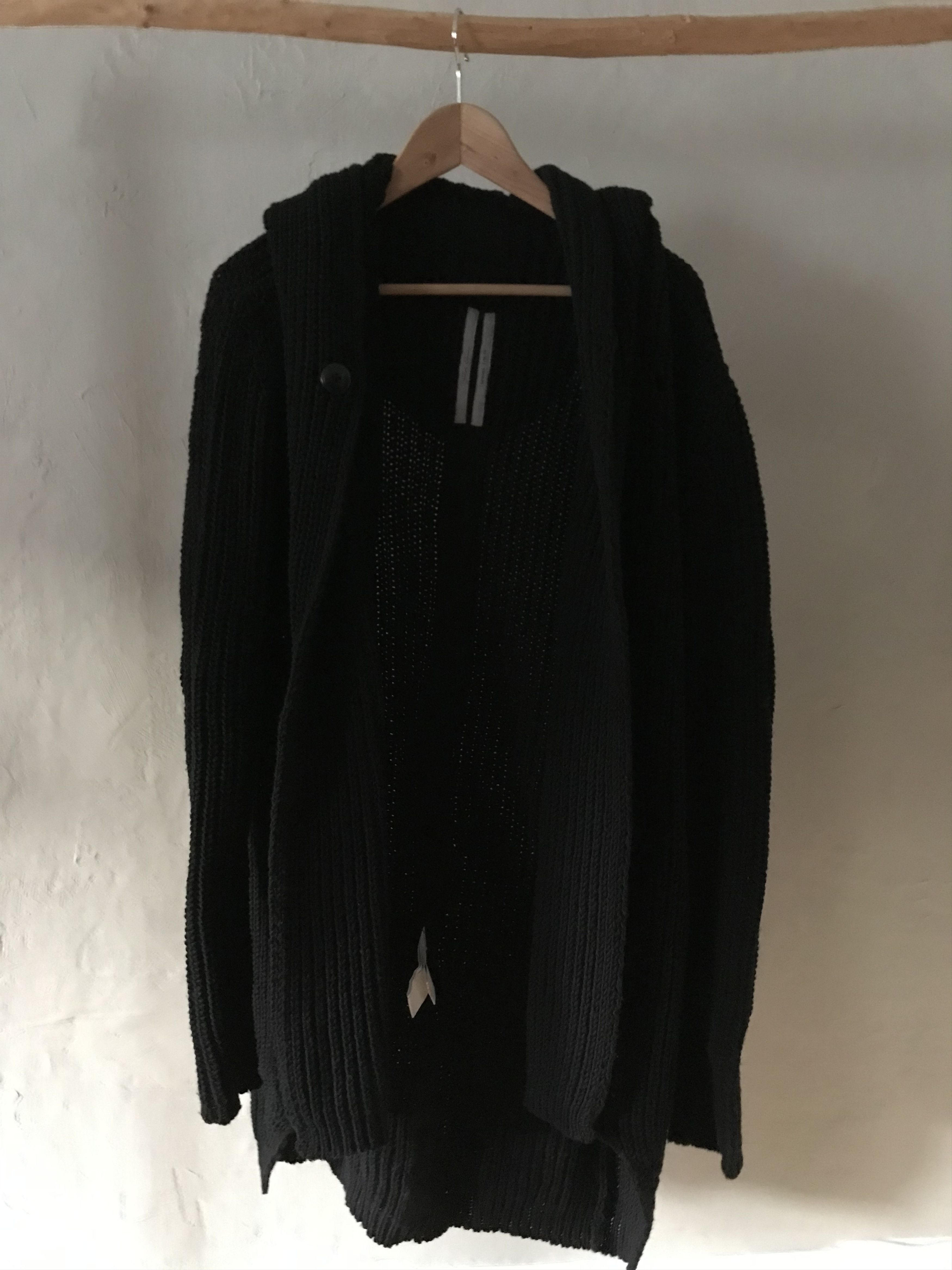 image of Fw15 Rick Owens Sphinx Thick Heavy Knit, Draped Cardigan in Black, Men's (Size Medium)