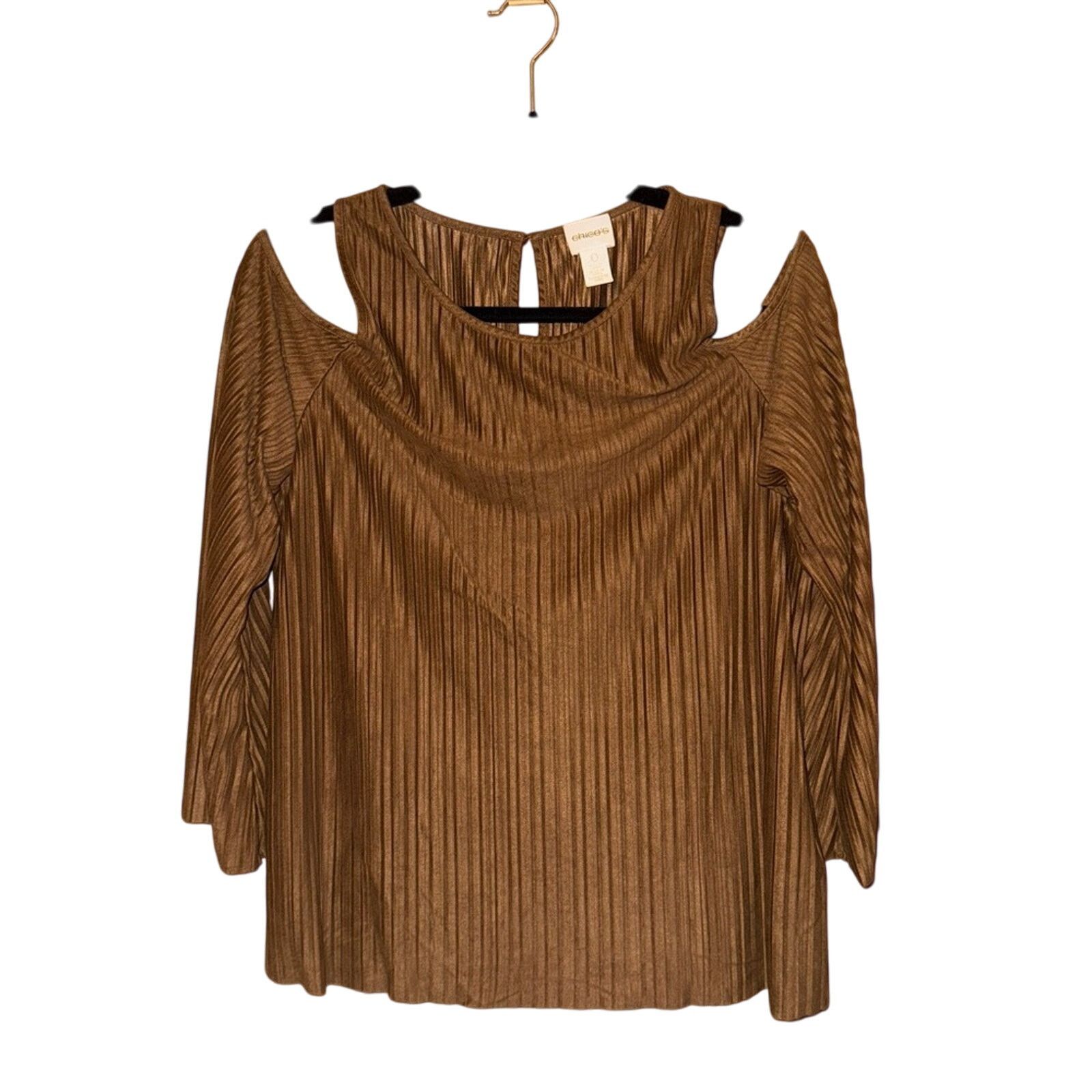Chicos Chico’s cold shoulder long sleeve striped blouse size 0. Size ONE SIZE - 1 Thumbnail