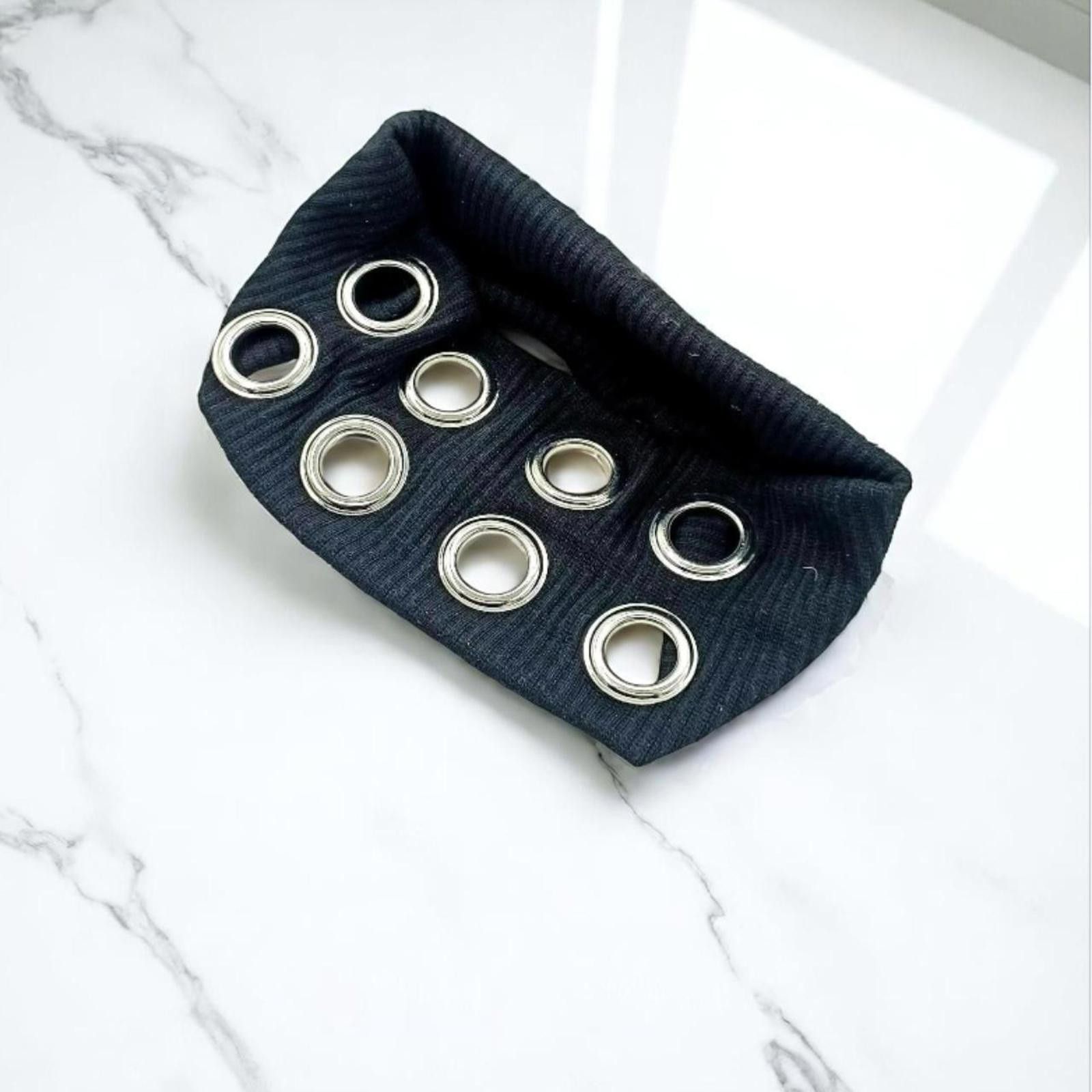 Other Silver Grommet Punk Black Headband Size ONE SIZE - 2 Thumbnail