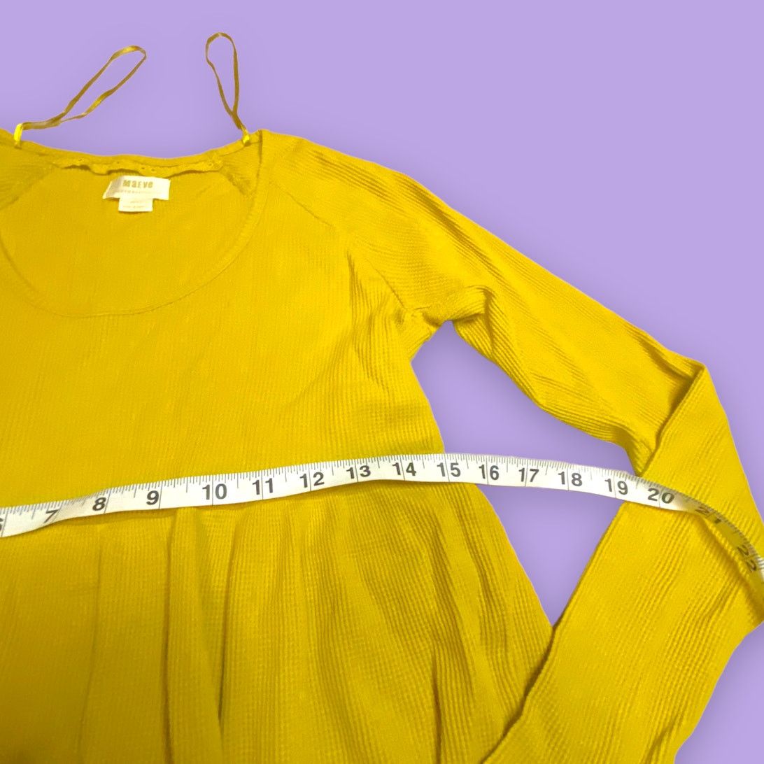 Anthropologie Maeve by Anthropologie Mustard Tiered Cotton Waffle Top XS Size XS / US 0-2 / IT 36-38 - 4 Thumbnail