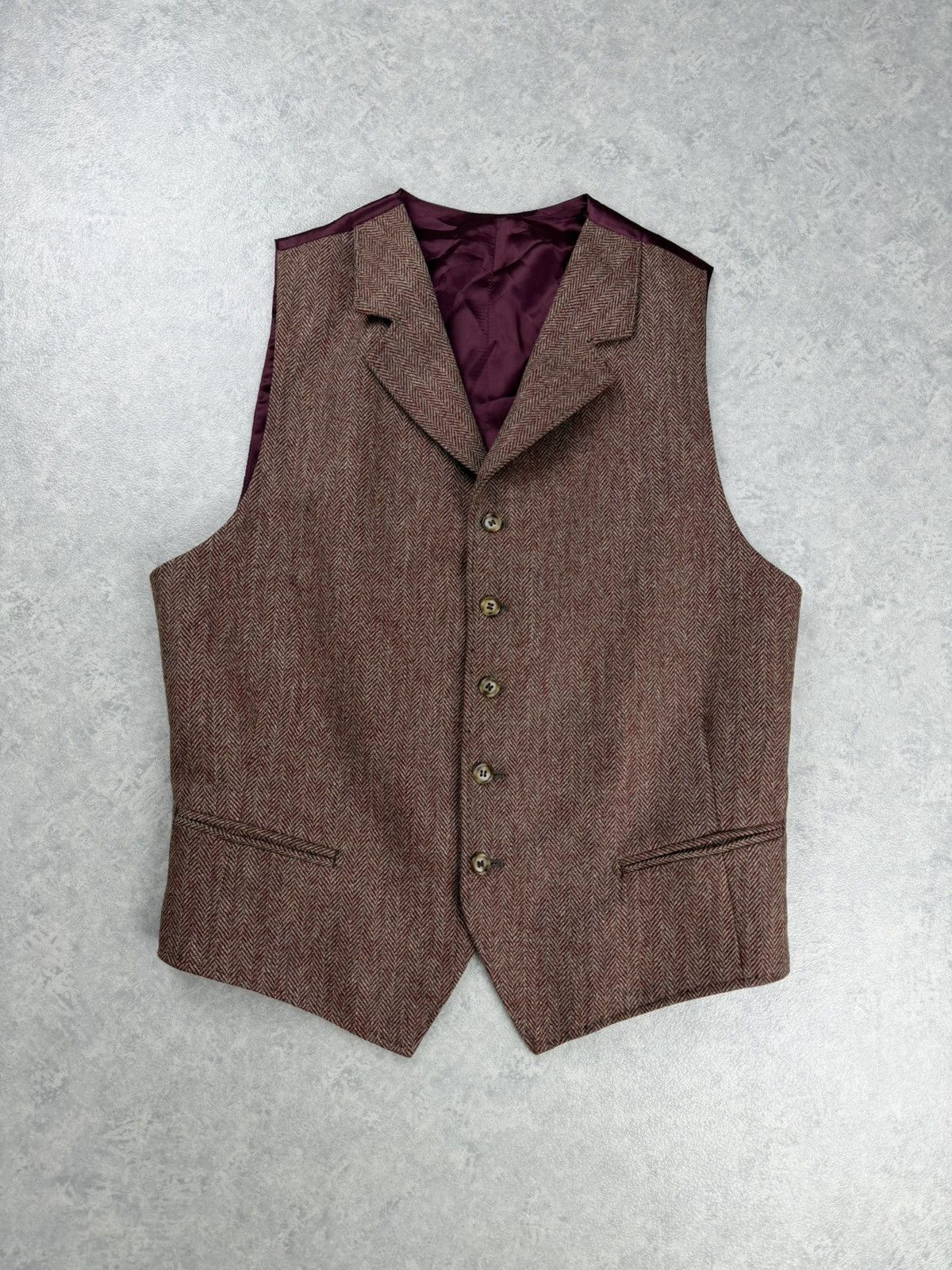Tessitore Napoli Mens Wool Herringbone Vest Burgundy