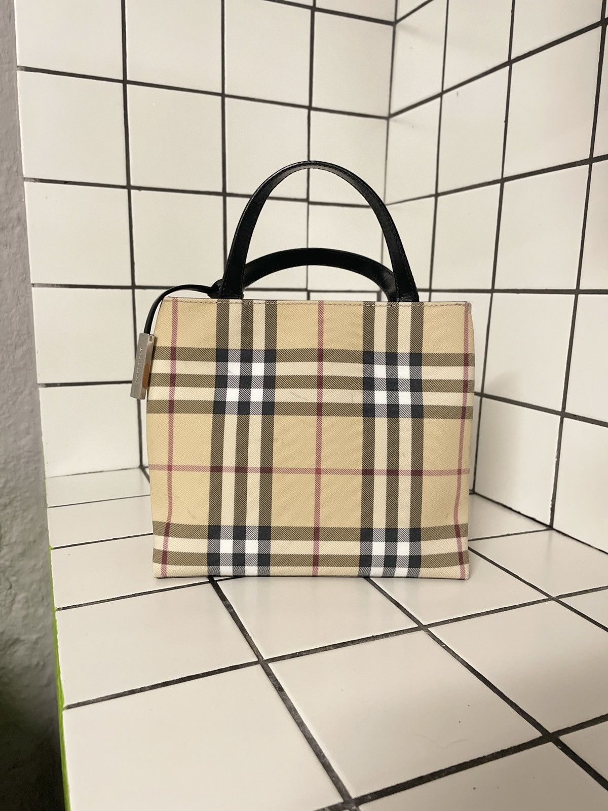 Burberry VTG BURBERRY Nova Check Leather-Canvas Tote Hand Bag Purse S Size ONE SIZE - 5 Thumbnail