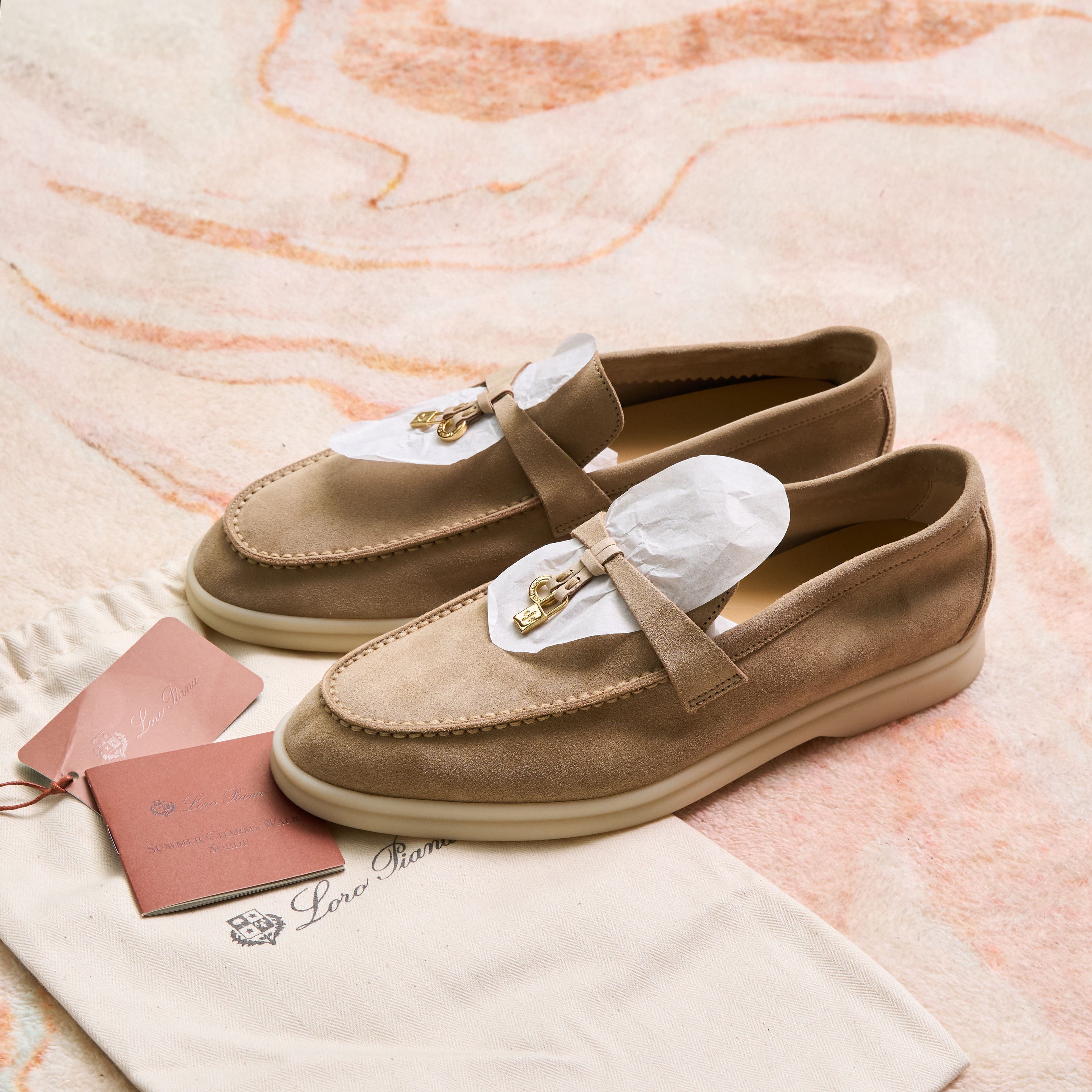 Loro Piana LORO PIANA Summer Walk Charm Suede Beige Loafer Sadstone Size US 5.5 / EU 38 - 1 Thumbnail
