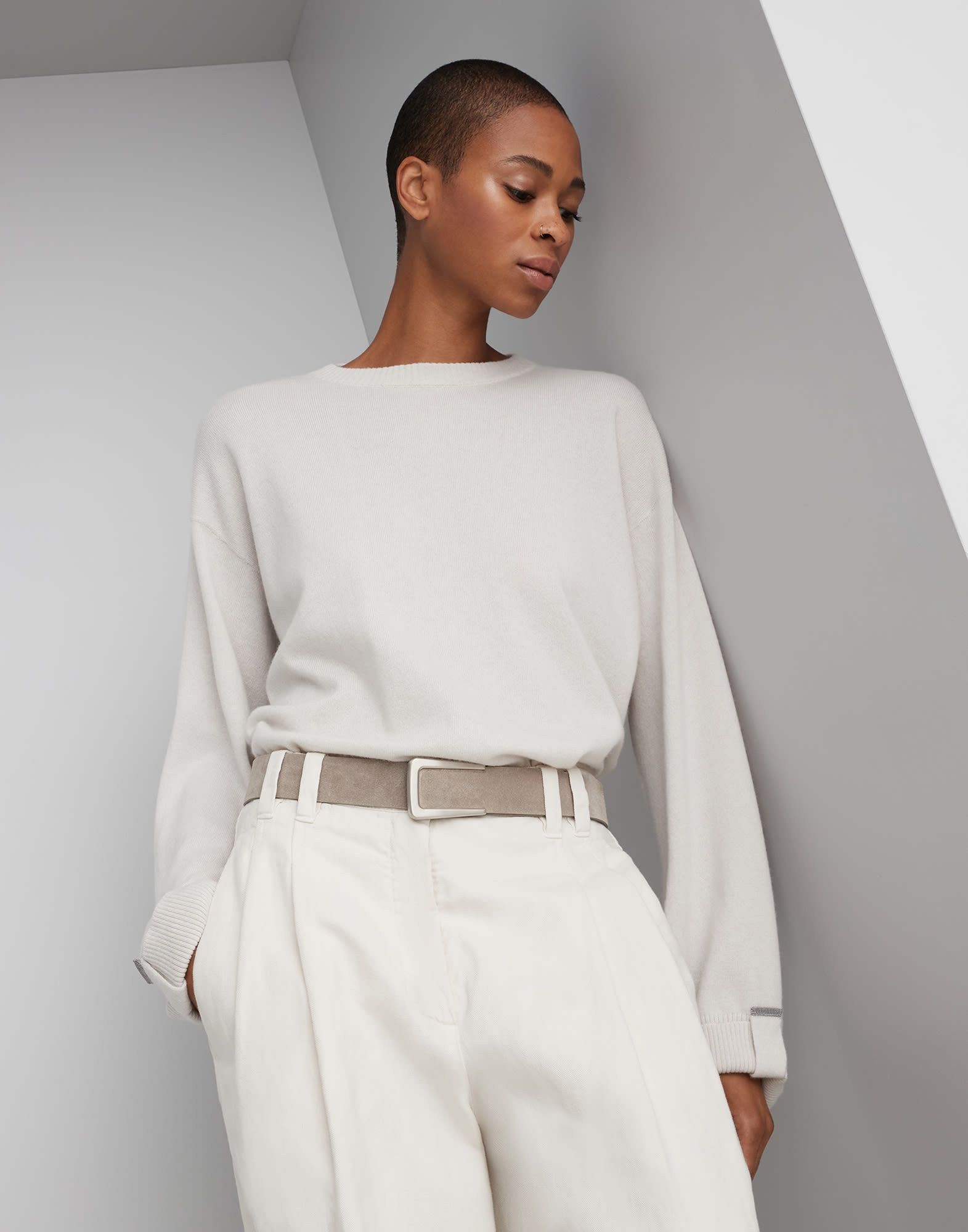 Brunello Cucinelli o1w1db10825 Cashmere Sweater in Open White Size XL / US 12-14 / IT 48-50 - 2 Thumbnail