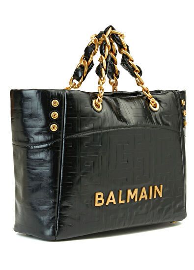 Balmain os11x0326 Size: OS / 1945 Soft Crackled Leather Tote Bag Size ONE SIZE - 3 Thumbnail