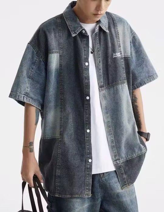 Japanese Brand × Vintage Retro y2k patchwork denim short sleeve shirt Size US XL / EU 56 / 4 - 3 Thumbnail
