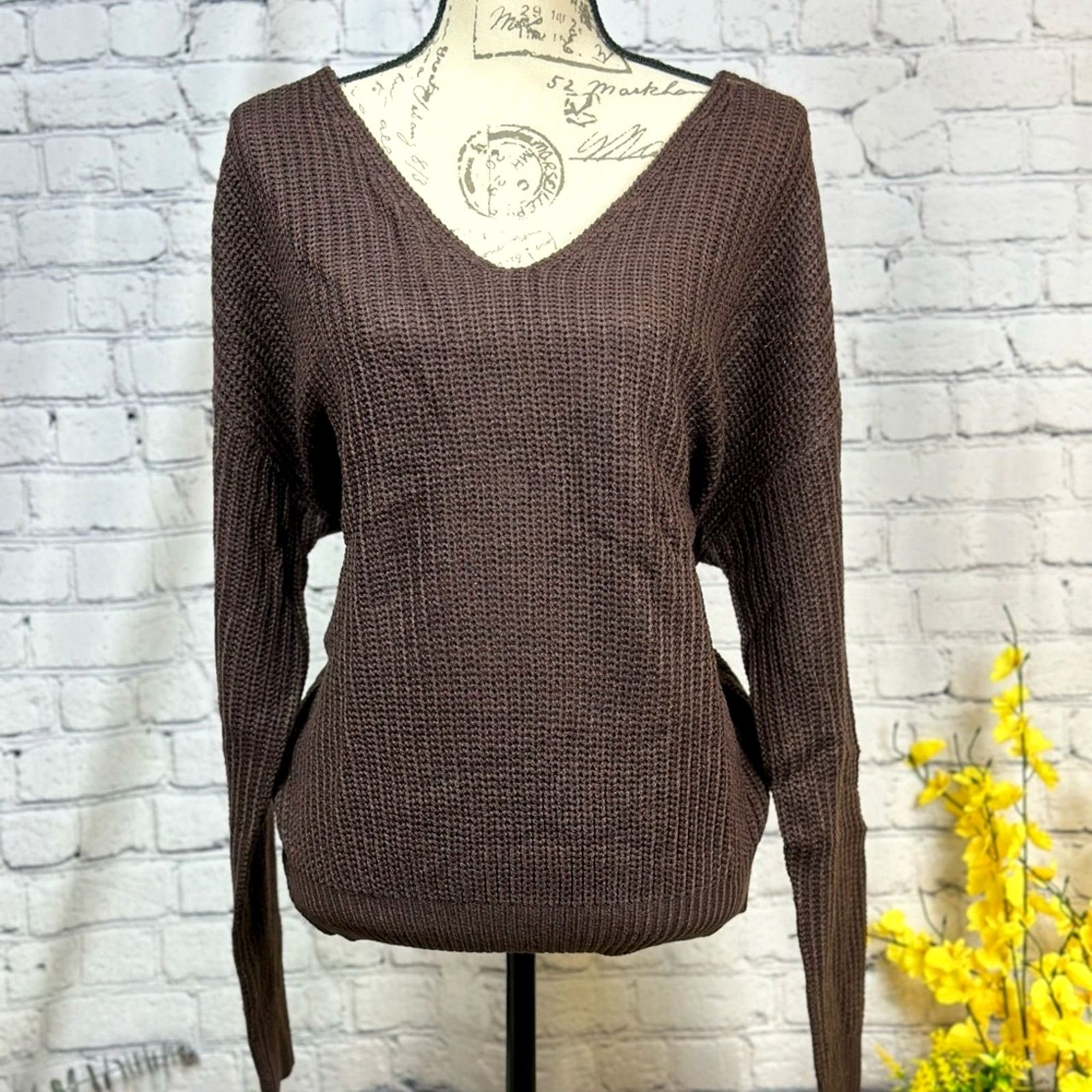 Other Reversible Twisted Knit Long Sleeve Fall Sweater Chocolate L Size L / US 10 / IT 46 - 6 Thumbnail