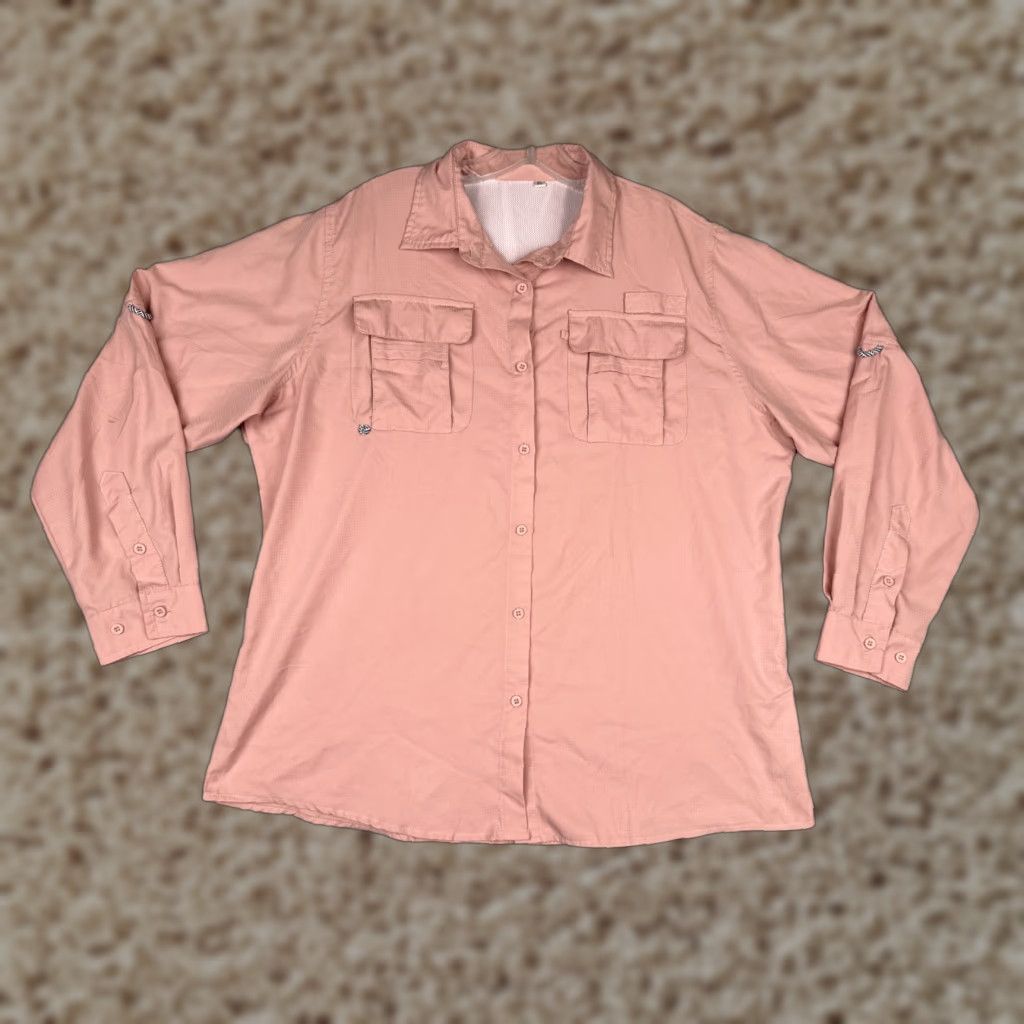 Pinko Shirt Women Extra Large Pink Button Up Vented Fish Angler Long Sleeve Pockets Size XL / US 12-14 / IT 48-50 - 1 Thumbnail
