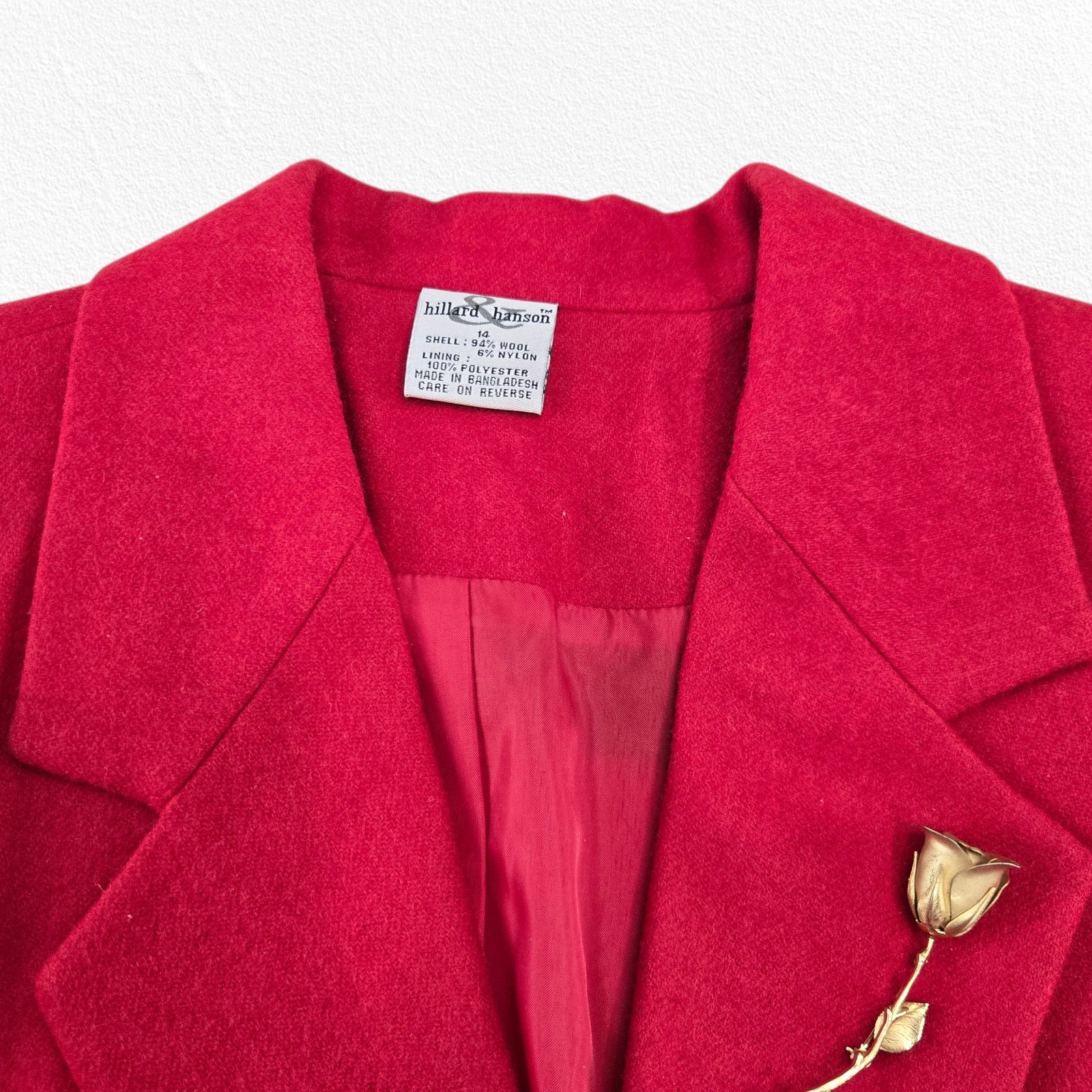 Vintage Red Wool Blend Double Breasted Blazer Rose Broach Size 14 Size XL / US 12-14 / IT 48-50 - 4 Thumbnail