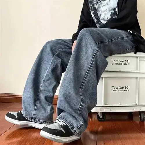 Blue Color Straight Baggy Denim Pants
