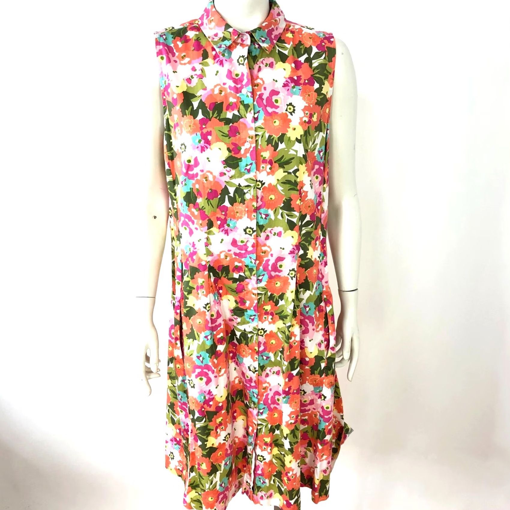 Talbots Talbots Shirt Dress 12 Midi Pink Floral All Over Print Sleeveless Collared Buttonless Pullover Knit Cotton Spandex Womens Size XL / US 12-14 / IT 48-50 - 2 Thumbnail