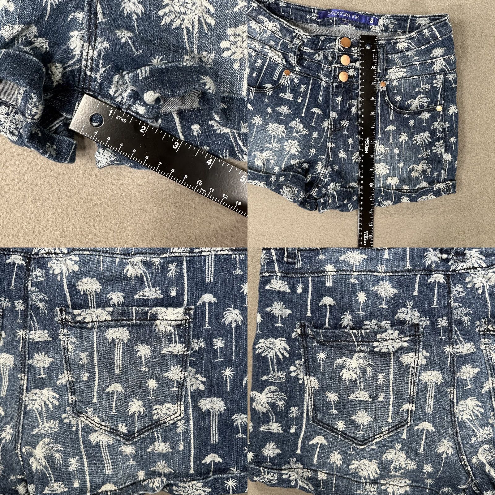 Vintage Sapphire Ink Shorts Denim Dark Wash Button Fly 5-Pocket Juniors 3 Palm Tree Print Casual Pockets 2" Inseam Size 26" / US 2 / IT 38 - 9 Thumbnail