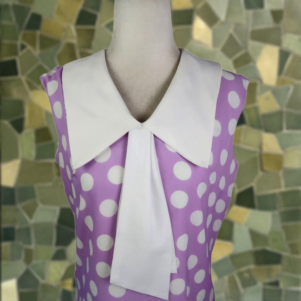 Vintage VINTAGE Fritzi Dress Polka Dot Collar Midi Silk Purple White 60s 70s Bohemian Retro Women M Sleeveless Size M / US 6-8 / IT 42-44 - 1 Thumbnail