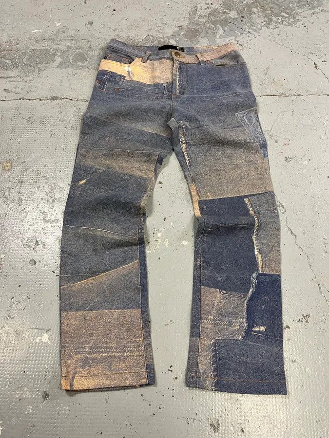 2000s Cavalli Trompe L’Œil Denim Effect Pants