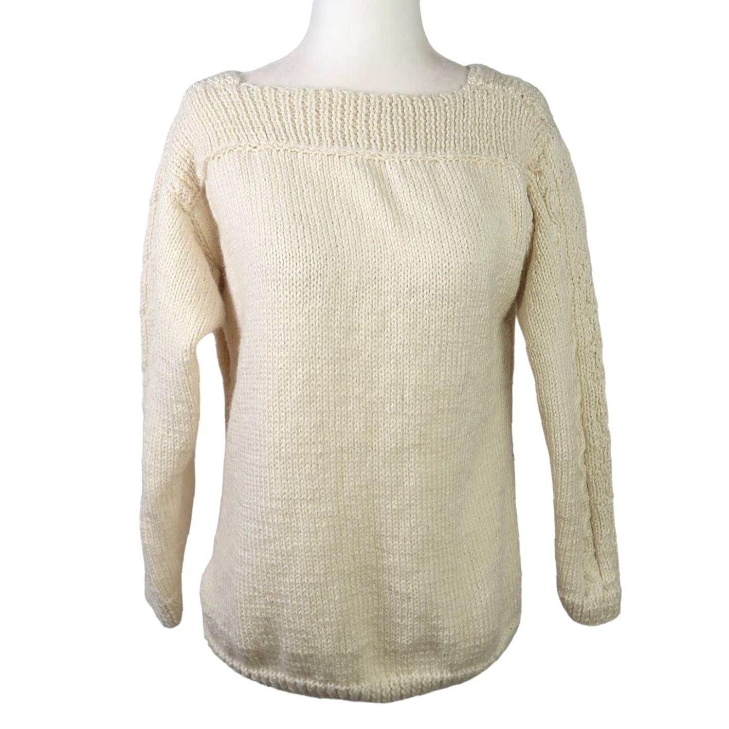 Vintage VINTAGE 70s cream handknit square neck sweater S Women Long Sleeve Pullover Acrylic Knit Casual Shirt Size S / US 4 / IT 40 - 2 Thumbnail