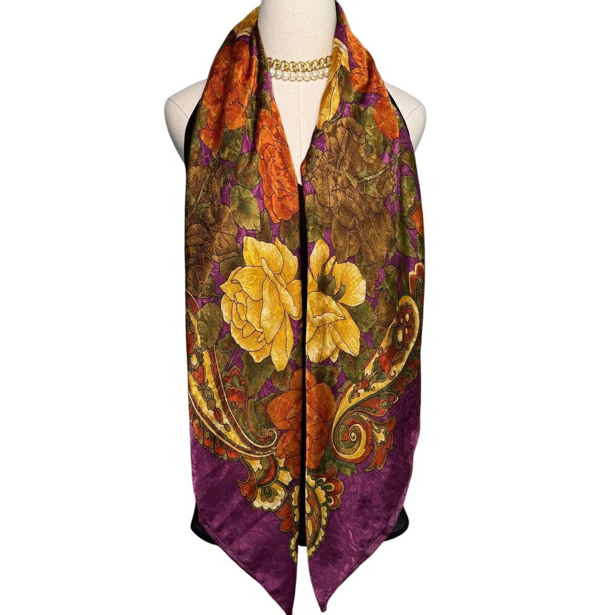 Vintage × Worthington Vintage XL jacquard satin paisley floral scarf wrap 46” sq Size ONE SIZE - 1 Thumbnail