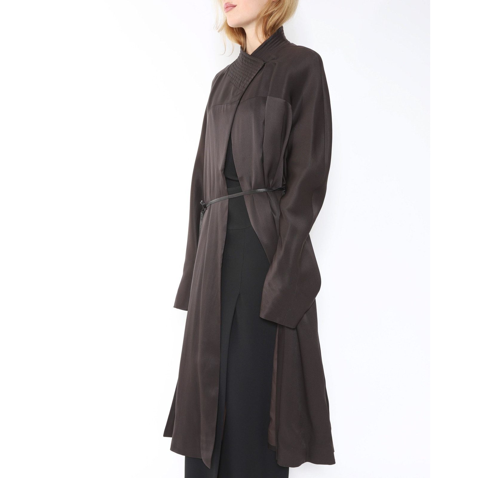 Haider Ackermann FW12 Kimono with Leather Belt in Brown Viscose Size XS / US 0-2 / IT 36-38 - 4 Thumbnail