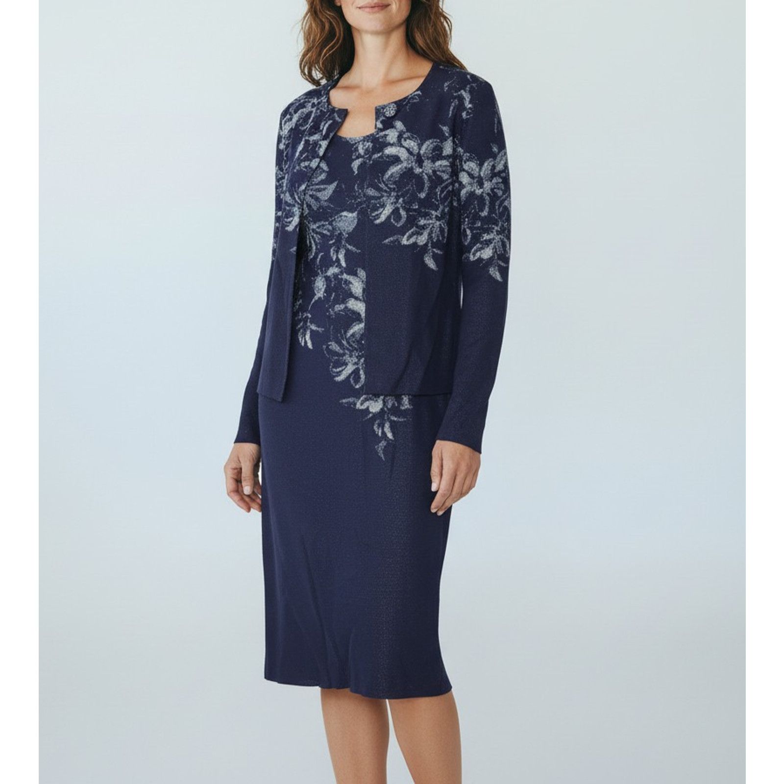 St. John ST JOHN Blue Silver Evening 2pc Knit Dress & Jacket Set 12/M Size M / US 6-8 / IT 42-44 - 1 Thumbnail