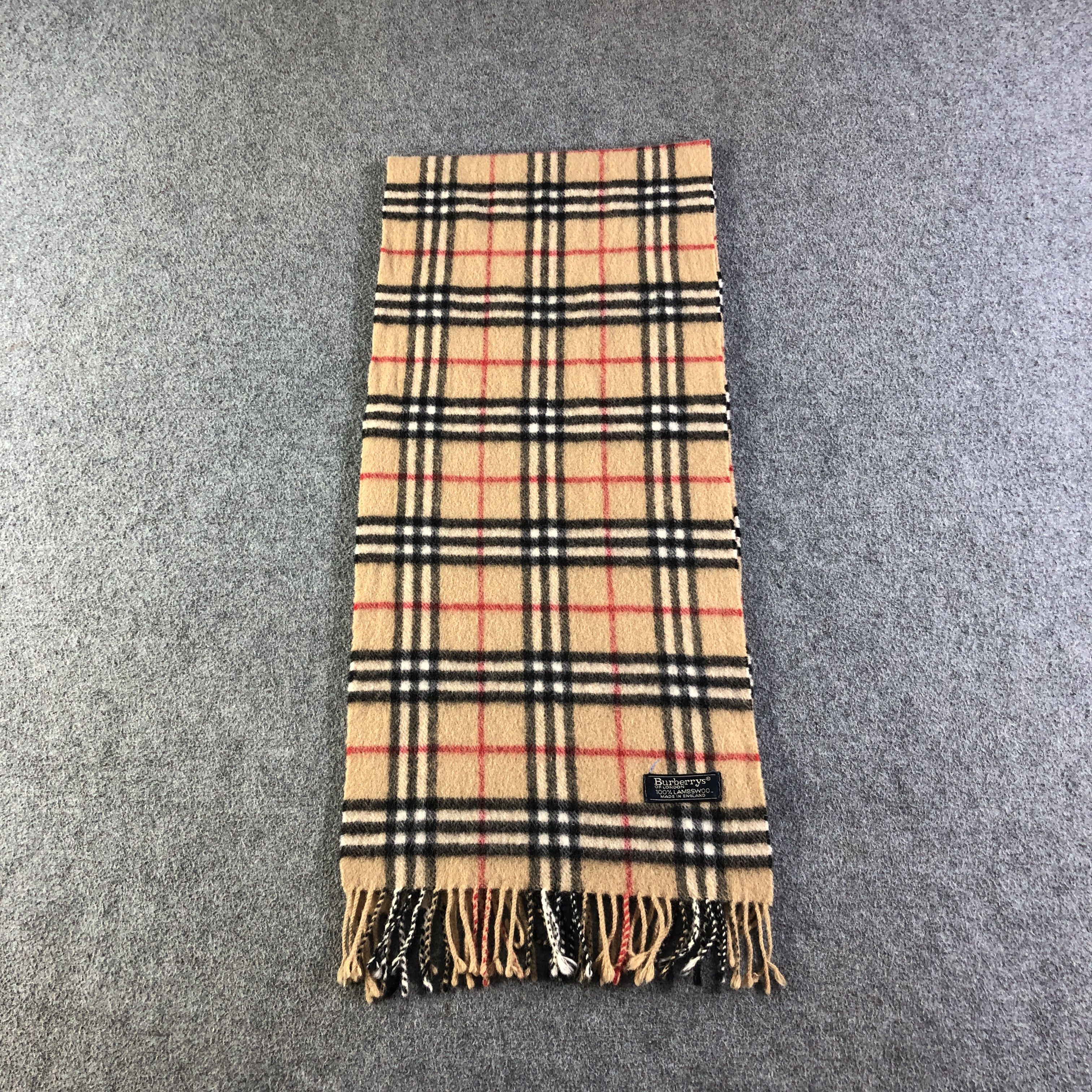 Burberry Burberrys Nova Check Tan Wool Scarf Muffler V2704 Size ONE SIZE - 2 Thumbnail