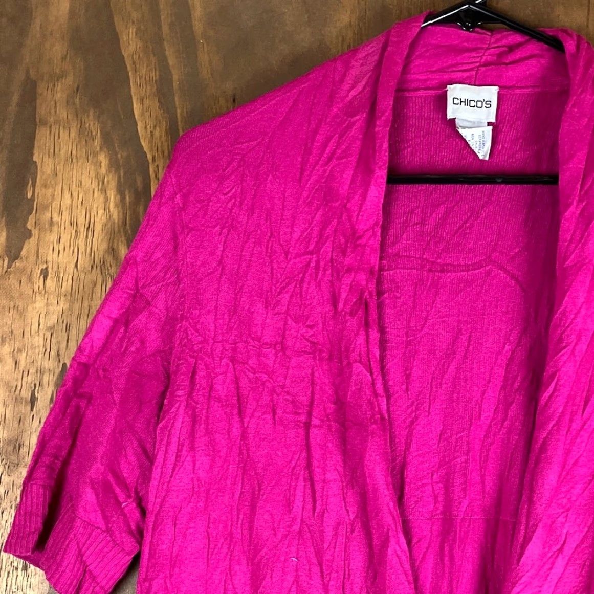 Vintage Chicos Womens Cardigan Sweater Pink Open Front 3/4 Sleeve Stretch Floral Knit Crochet Fall Spring Summer Winter Casual Workwear Womens L Size L / US 10 / IT 46 - 4 Thumbnail