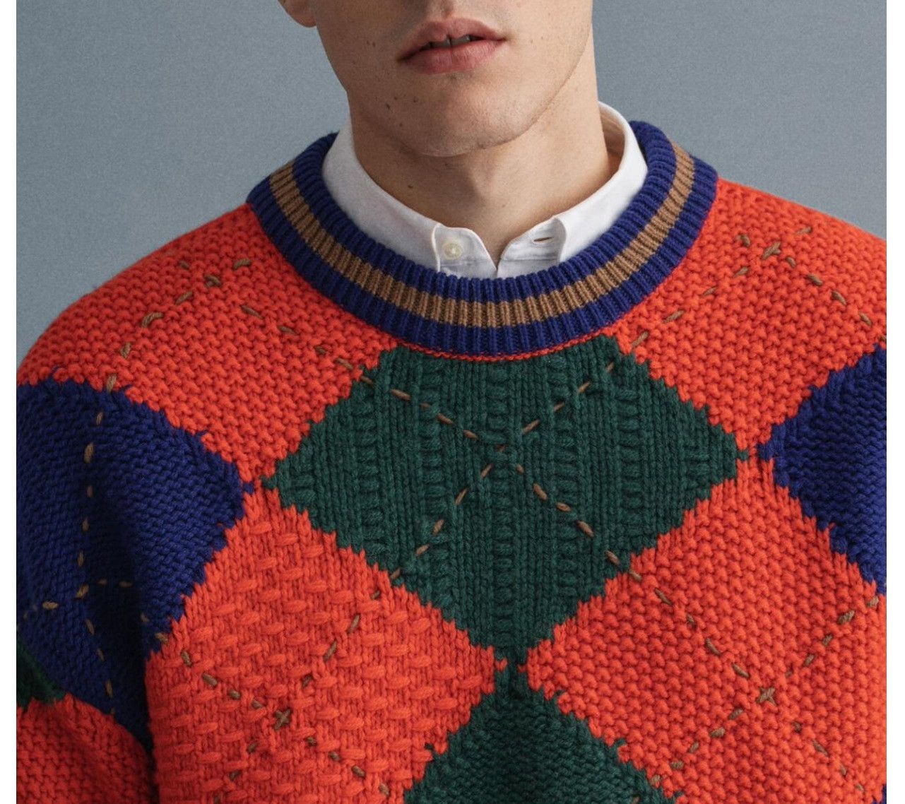 Gant Bold Argyle Crew Neck Oversized Sweater Size US L / EU 52-54 / 3 - 3 Thumbnail