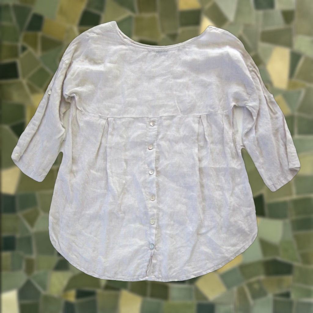 Vintage Terzo Millenio Italy Ivory Cream Linen 3/4 Sleeve Round Neck Tunic Blouse Small Size S / US 4 / IT 40 - 1 Thumbnail