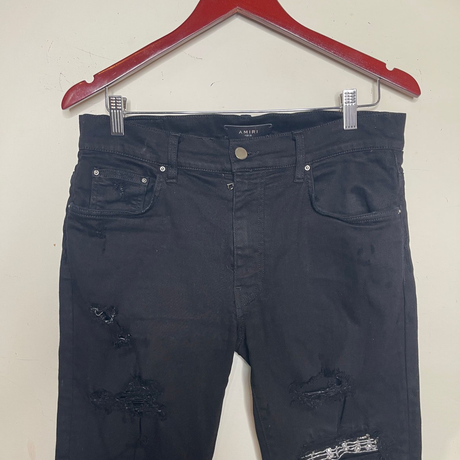 Amiri AMIRI Men Black Silver crystal Music Note Patch Skinny Jeans Size US 32 / EU 48 - 12 Thumbnail