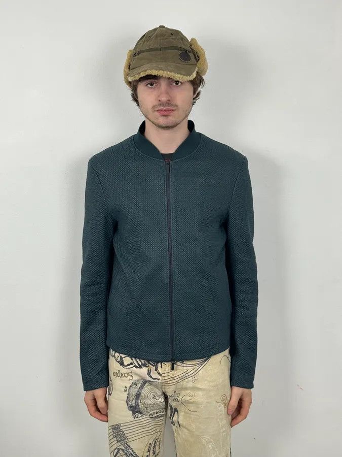 Emporio Armani SS2015 Emporio Armani Green Waffled Leather Biker Jacket Size US M / EU 48-50 / 2 - 2 Thumbnail