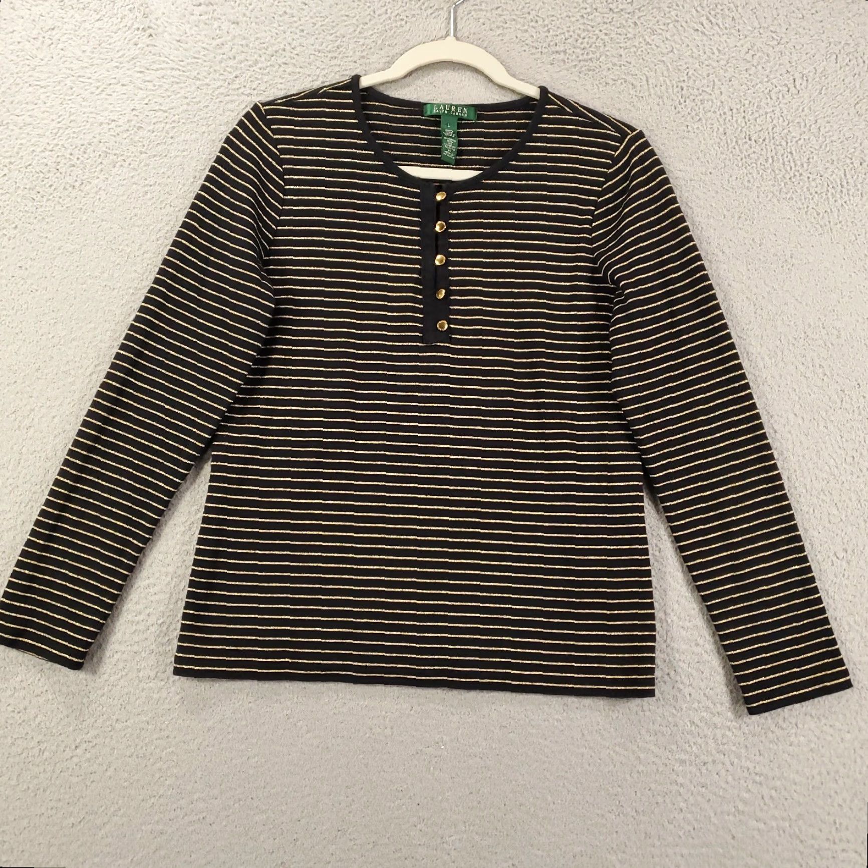Ralph Lauren Ralph Lauren Sweater Top Women Large Shimmer Black Gold Buttons LRL Shirt Size L / US 10 / IT 46 - 3 Thumbnail