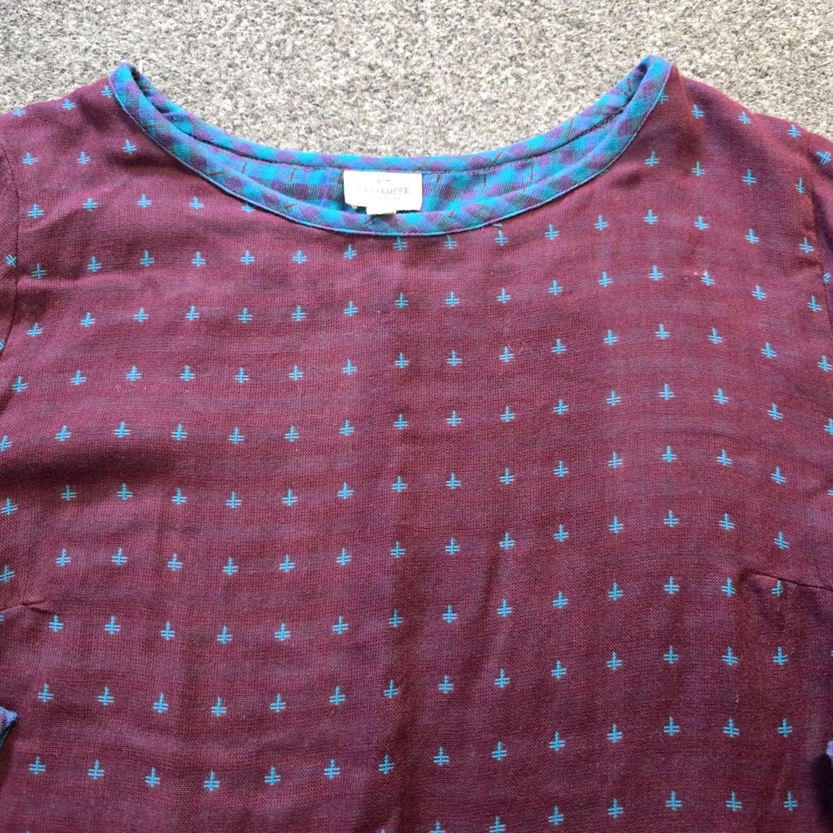 Vintage La Fiancee Top Womens Size 42 Purple Blue Plaid Boxy Gauze Lagenlook Casual Blouse Shirt Regular Woman Mens Girls Size M / US 6-8 / IT 42-44 - 2 Thumbnail