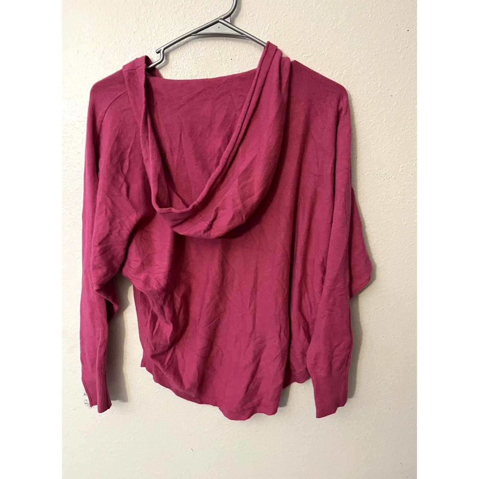 Vintage Vila Milano Sweater Women’s Small Pink Hooded V Neck Long Sleeve Cotton Blend Size S / US 4 / IT 40 - 3 Thumbnail