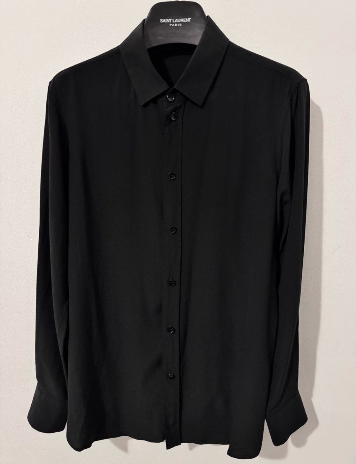 Saint Laurent Paris Saint Laurent (SLP) 18FW Matte Silk Satin Basic Black Shirt Size US XS / EU 42 / 0 - 1 Thumbnail