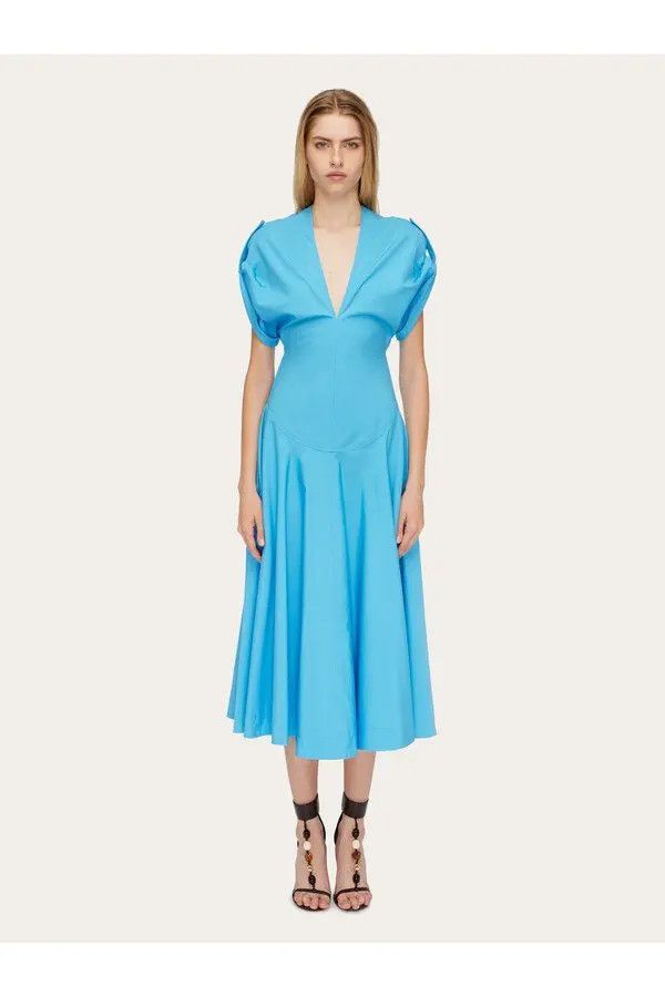 Salvatore Ferragamo o1s1rm0126 Dress With Flared Skirt in Blue Size XS / US 0-2 / IT 36-38 - 2 Thumbnail