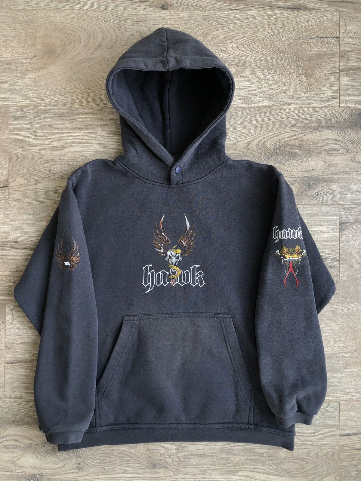 image of Tony Hawk 90's Skateboarding Sunfaded Hoodie Vintage in Navy, Women's (Size XS)